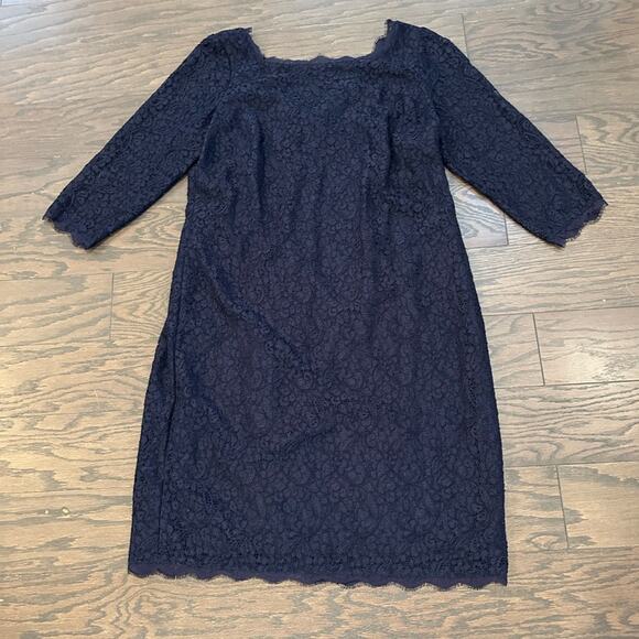 Adrianna Papell Evening Navy Lace Shift Cocktail Dress Plus Size 14W - Picture 1 of 13